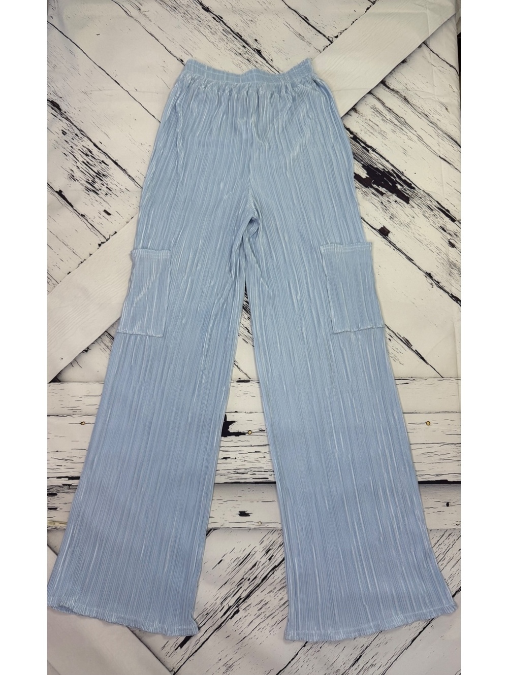 Boohoo Y2K Festival Blue Plisse Cargo Pleated Wide Leg Pants Women’s Small
